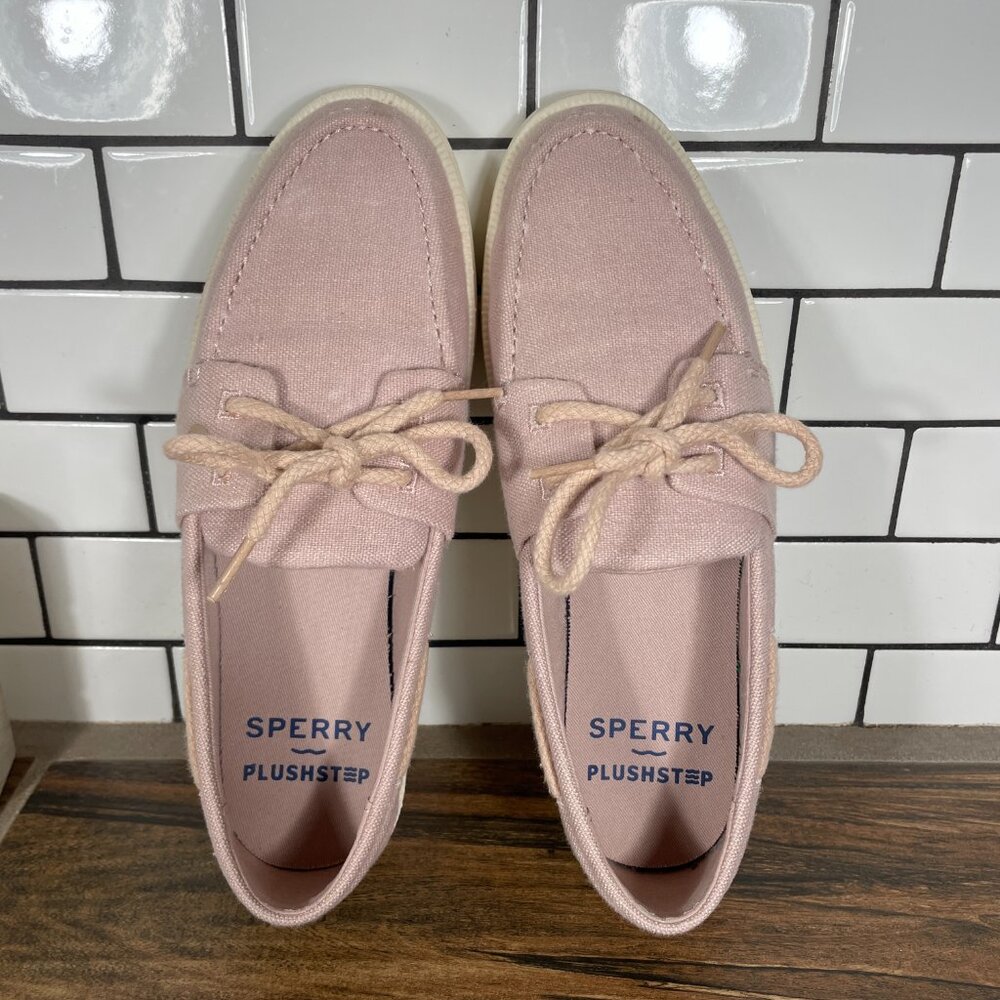 Sperry Cruise Plushstep Boat Shoes Womens Size 7.5 Light Pink 2 Eye Platform Moc - Picture 7 of 13